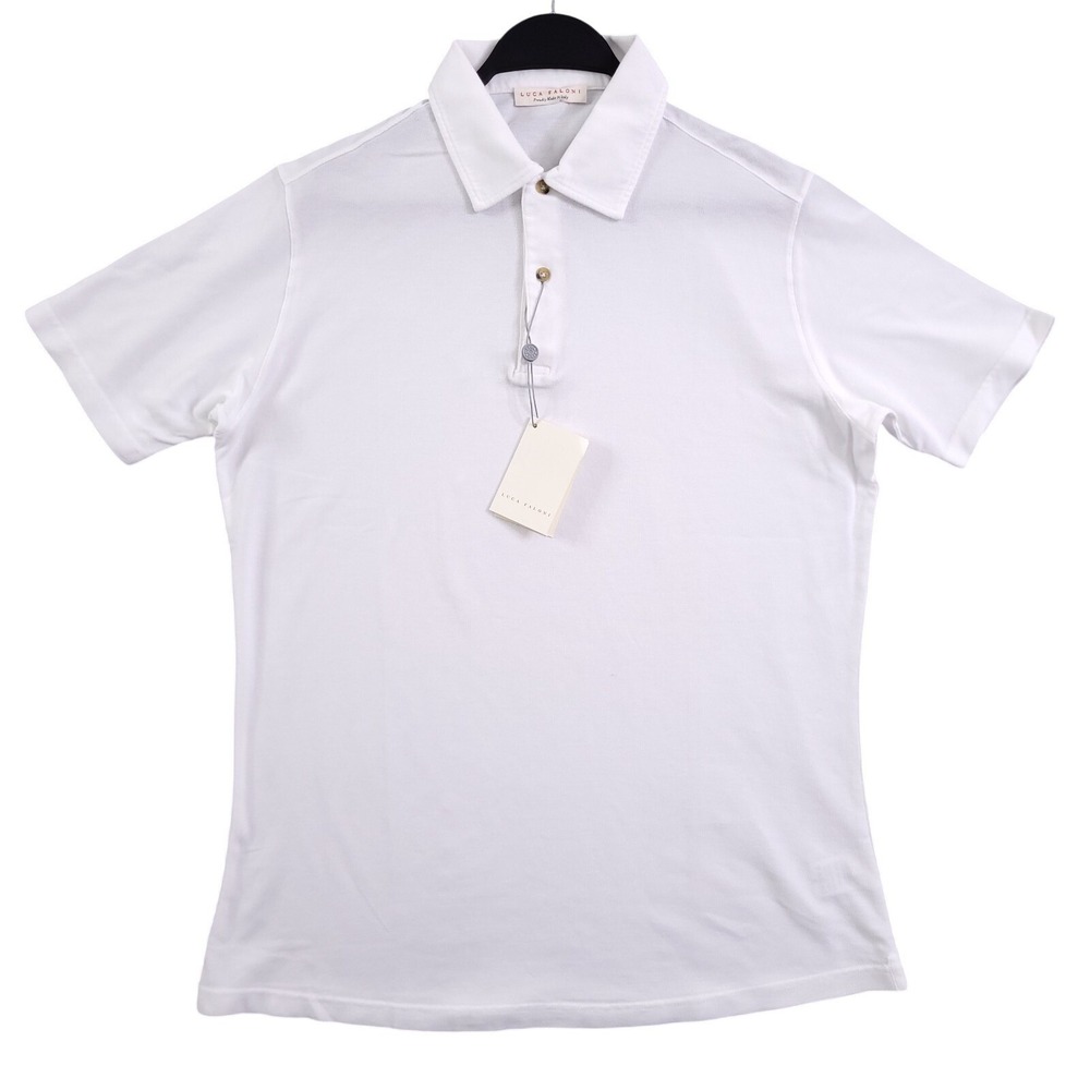 Luca Faloni Polo Shirt Men L White Solid Classic Pique Cotton Made in Italy NWT